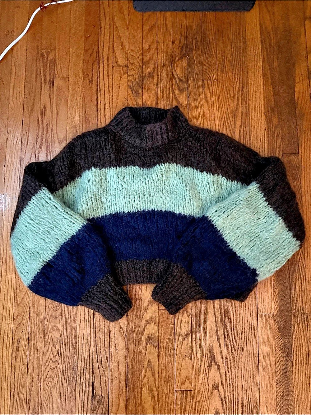 FRISSON KNITS Isabella Sweater Color Block Turtleneck Black & Green